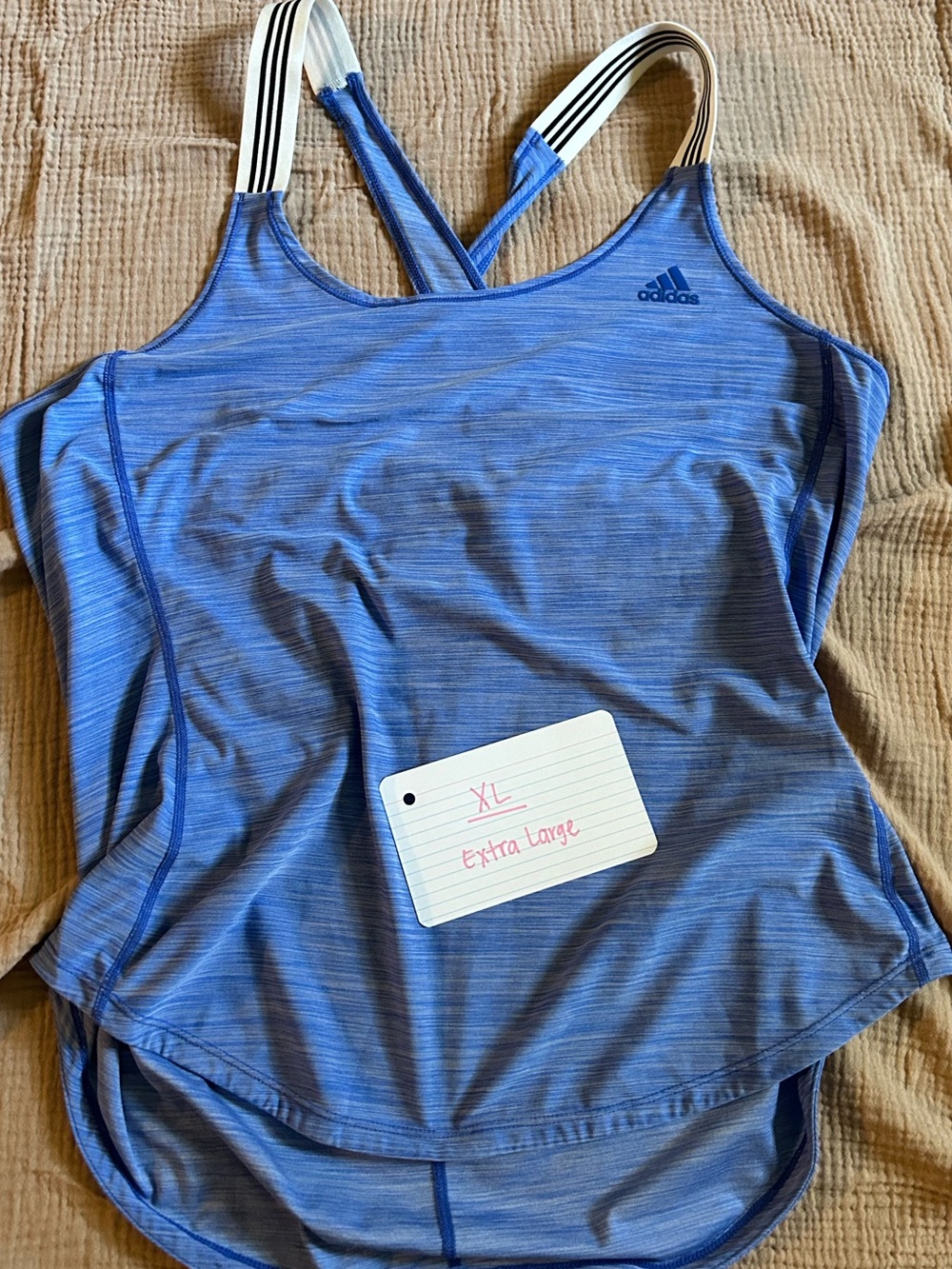 adidas Blue Women's One-Piece Swim Suit with Striped White and Black Straps